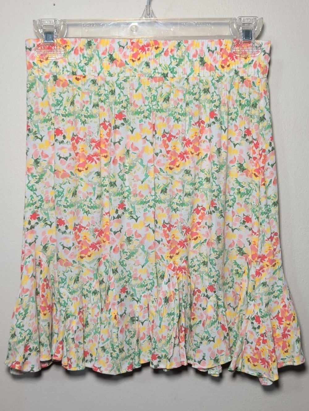 LOFT White Floral A-Line Skirt with Pink, Yellow & Green Cottage Womens Size XSP
